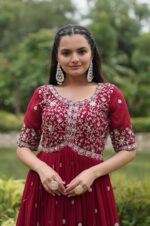 Elegant-Maroon-Faux-Blooming-Gown-with-Zari-&amp;-Sequins-Embroidery-4