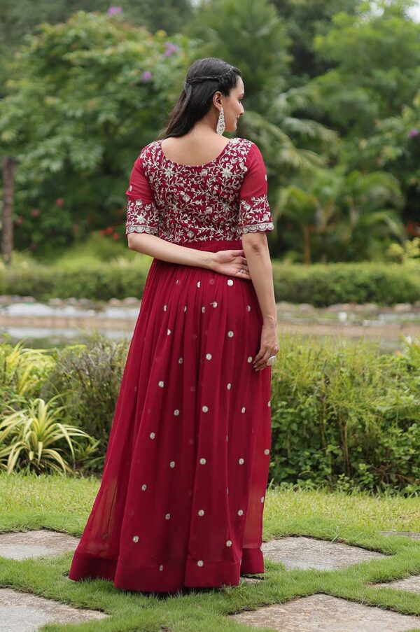 Elegant Maroon Faux Blooming Gown with Zari & Sequins Embroidery