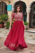 Elegant-Pink-Faux-Blooming-Gown-with-Zari-&amp;-Sequins-Work