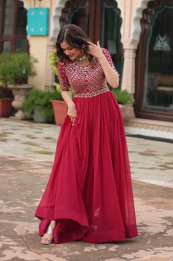 Elegant Pink Faux Blooming Gown with Zari & Sequins Work