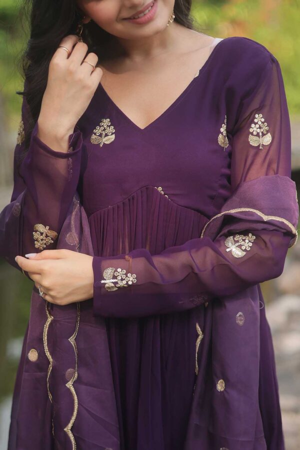 Elegant Purple Alia Cut Embroidered Suit Set