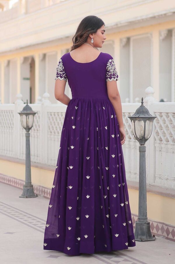 Purple Georgette Gown with Embroidered Bodice & Silver Motifs
