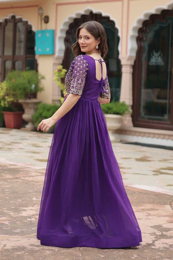 Elegant Purple Faux Blooming Gown with Zari & Sequins Work