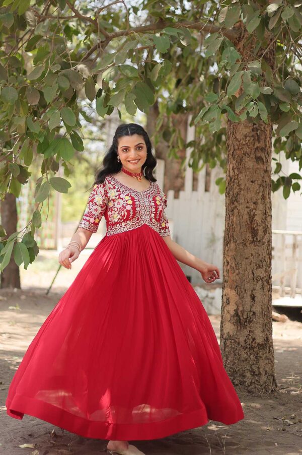 Elegant Red Faux Blooming Gown with Zari Sequins Embroidery