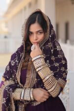 Elegant-Wine-Faux-Blooming-Gown-with-Sequins-Embroidered-Dupatta--2