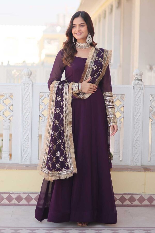 Graceful Wine Faux Blooming Gown with Designer Sequins Dupatta