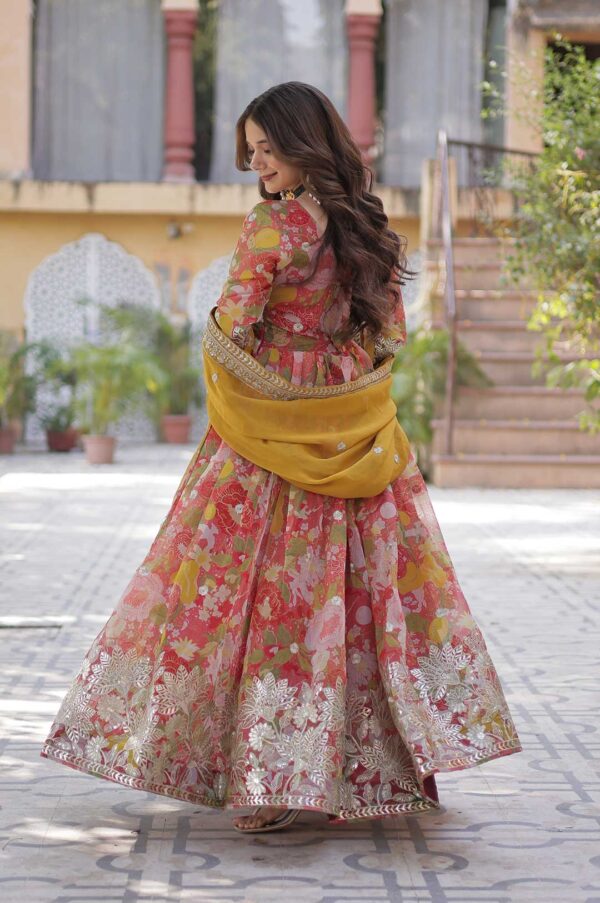 Floral Print Russian Silk Anarkali Set – A Blooming Blend of Elegance & Glamour