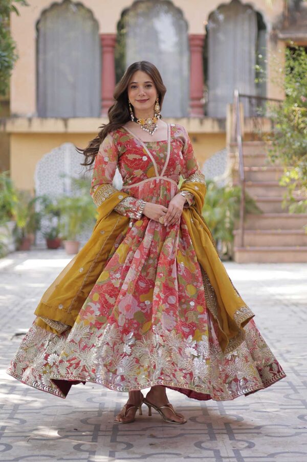 Floral Print Russian Silk Anarkali Set – A Blooming Blend of Elegance & Glamour