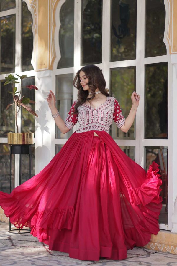 Glamorous Pink Embroidered Kurti with Flowy Lehenga – Drape Yourself in Elegance