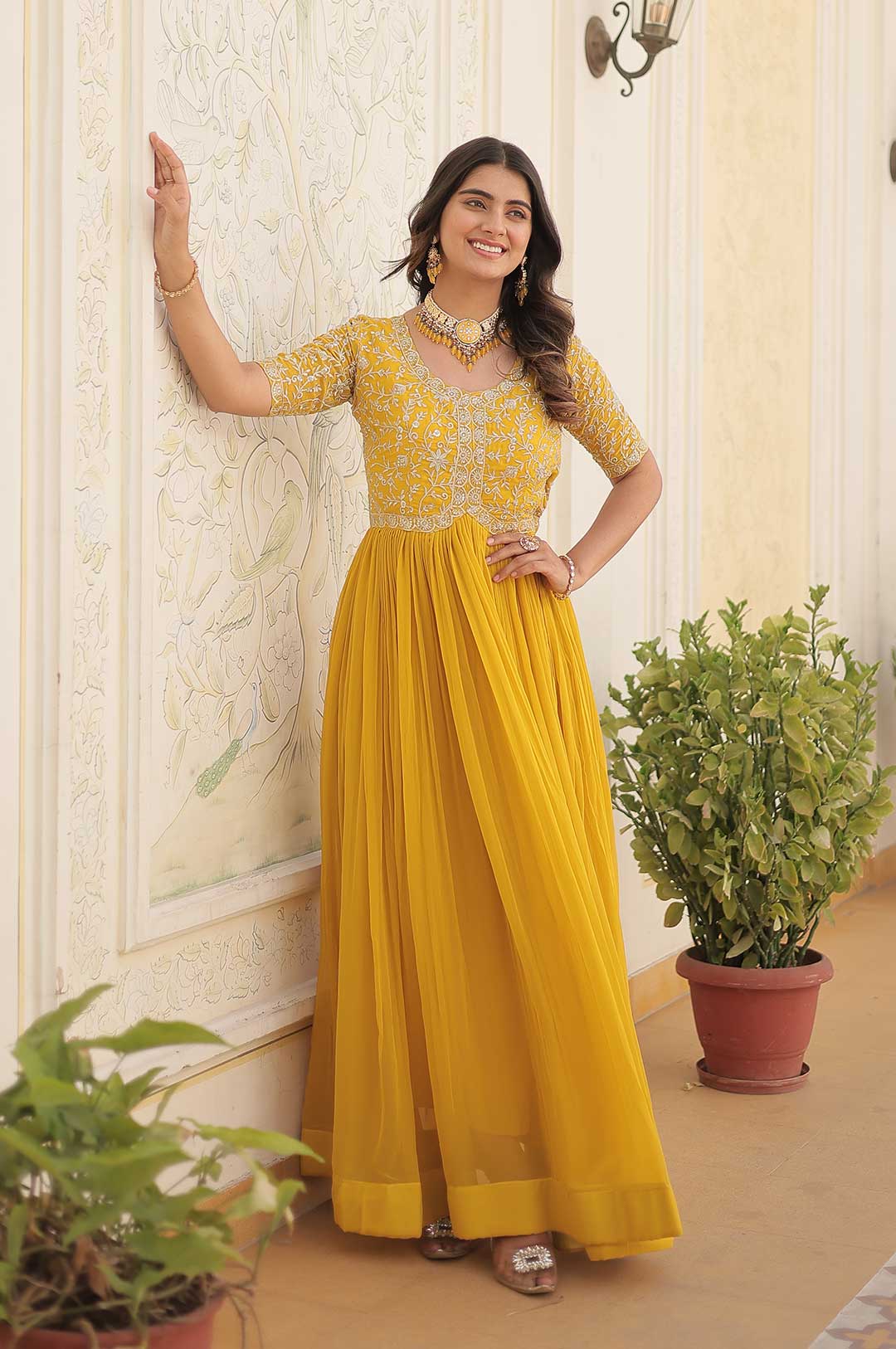 Golden Radiance – Yellow Embroidered Zari Sequins Gown