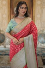 Grace-of-Tradition-–Red-and-Green-Kanjivaram-Silk-Saree-with-Zari-Weaving-