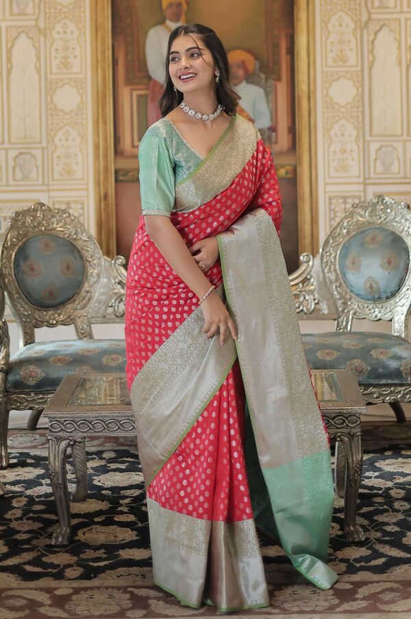 Grace of Tradition –Red and Green Kanjivaram Silk Saree with Zari Weaving