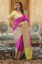 Graceful-Glory-–--Hot-Pink-and-Gold-Kanjivaram-Silk-Saree-with-Zari-Weaving-Work-with-Green-Blouse-3