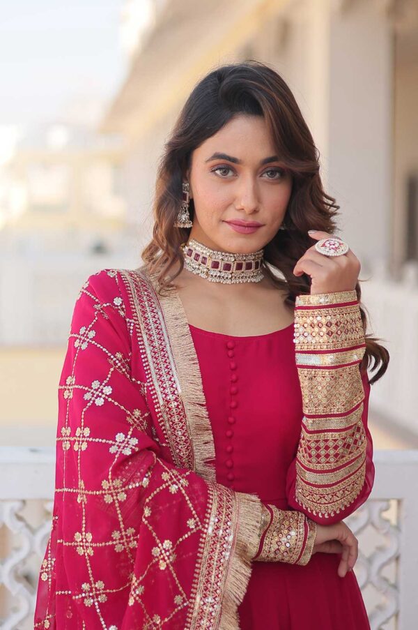 Graceful Pink Faux Blooming Gown with Designer Sequins Dupatta