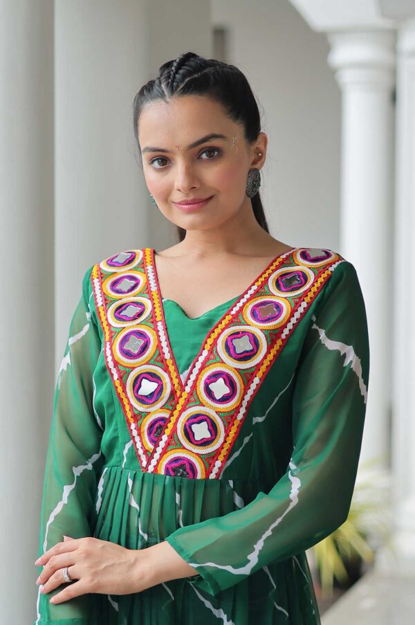 Green Leheriya Kurti with Kutchi Patchwork – Traditional Meets Trendy