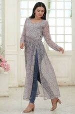 Grey-Printed-Georgette-Kurta-with-Side-Slits-and-Full-Sleeves