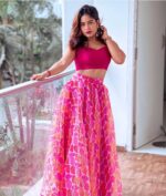 Hot-Pink-Crop-Top-with-Orange-and-Pink-Printed-Skirt-3