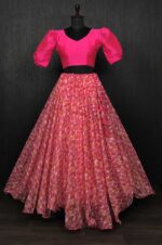 Hot-Pink-Crop-Top-with-Orange-and-Pink-Printed-Skirt-4