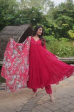 Hot-Pink-Georgette-Anarkali-Suit-with-Floral-Dupatta-3