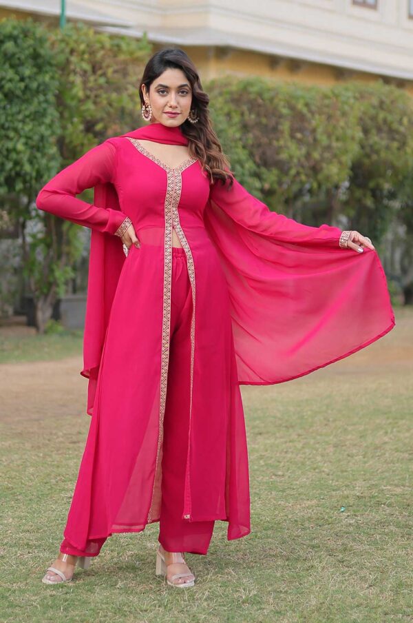 Hot Pink Georgette Anarkali kurta Set with Embroidered and Dupatta