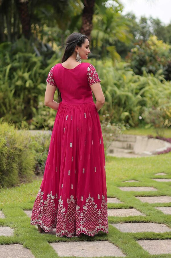 Hot Pink Georgette Gown with Heavy Embroidery & Sequin Work