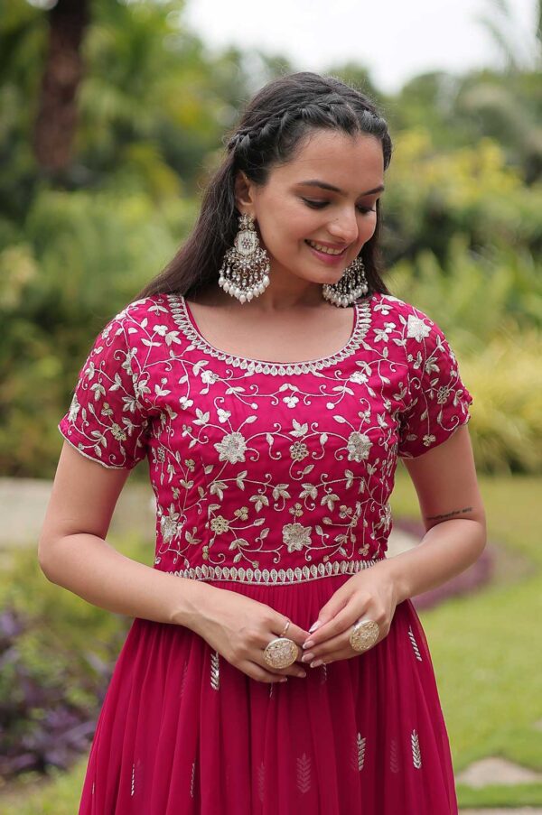 Hot Pink Georgette Gown with Heavy Embroidery & Sequin Work