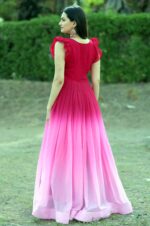 Hot-Pink-Ombre-Georgette-Gown-with-Floral-Embroidered-Bodice-