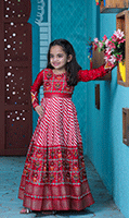Kids Red Patola Print Gown – Pashmina Silk Traditional Wear for Girls