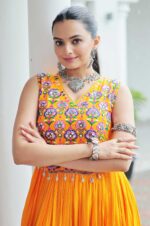 Kutchi-Embroidered-Rayon-Frill-Gown-with-Mirror-Work-–-Yellow