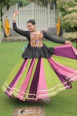 Kutchi-Gamthi-Peplum-Top-with-Multicolor-Pink-Green-Kali-Lehenga-2