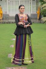 Kutchi-Gamthi-Peplum-Top-with-Multicolor-Purple-Green-Kali-Lehenga--2