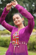 Leheriya-Faux-Georgette-Long-Kurti-with-Kutchi-Patchwork-–-Purple