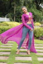 Leheriya-Faux-Georgette-Long-Kurti-with-Kutchi-Patchwork-–-Purple-5