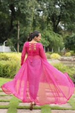 Leheriya-Print-Faux-Georgette-Kurti-with-Kutchi-Patchwork-–-Hot-Pink-2
