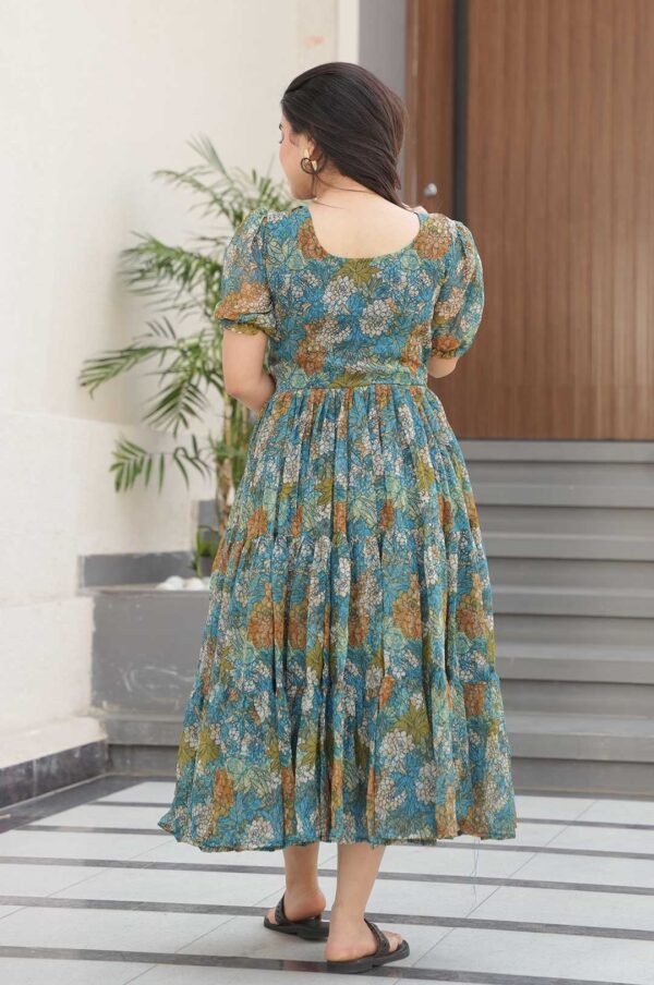 12-Meter Flair Printed Georgette Gown with Fancy Neckline