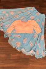 Light-Pink-Crop-Top-with-Blue-Floral-Printed-Skirt