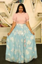 Light-Pink-Crop-Top-with-Blue-Floral-Printed-Skirt-3