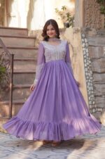 Lovender-Star-Georgette-Embroidered-Gown-with-Beads-&amp;-Sequins-Work-and-Dupatta-Set