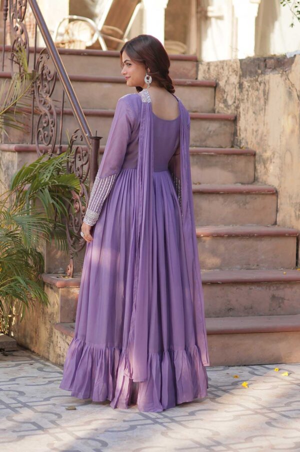Lovender Star Georgette Embroidered Gown with Beads & Sequins Work and Dupatta Set