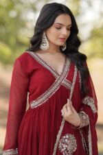 Majestic-Maroon-–-Embroidered-Gown-with-Dupatta-Set