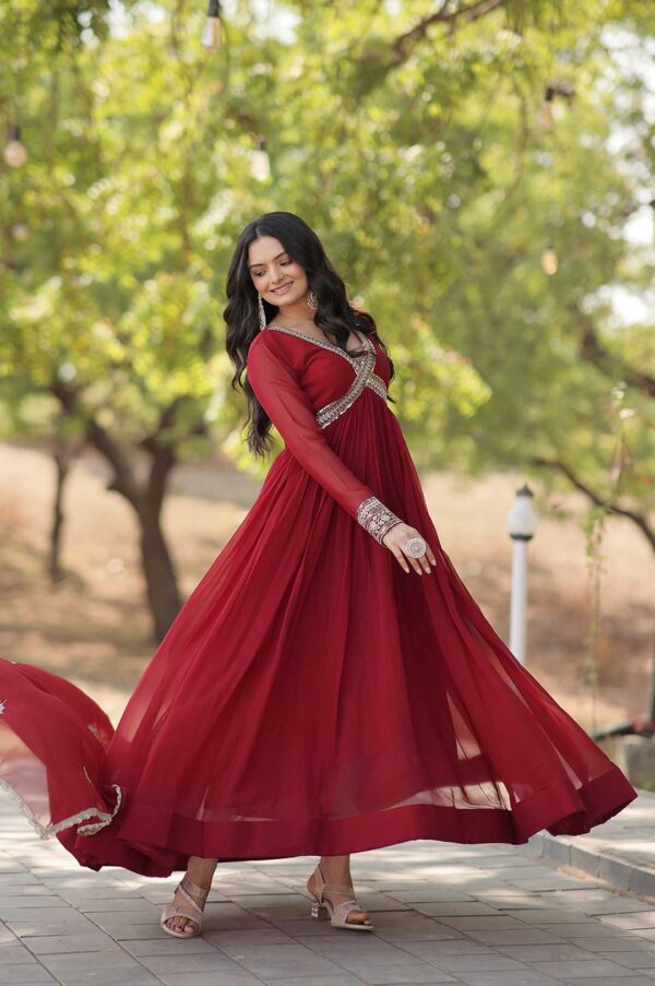 Majestic Maroon – Embroidered Gown with Dupatta Set