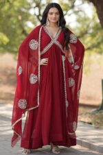 Majestic-Maroon-–-Embroidered-Gown-with-Dupatta-Set--4