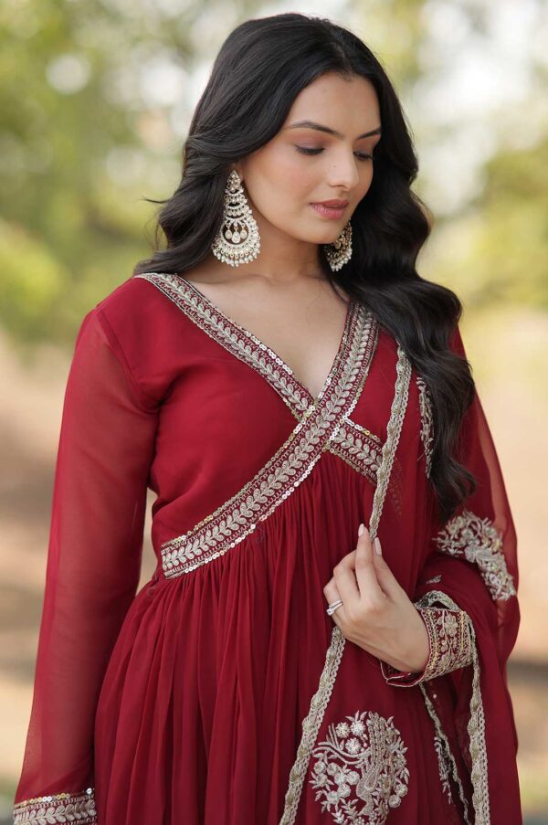 Majestic Maroon – Embroidered Gown with Dupatta Set