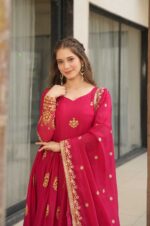 Majestic-Pink-Zari-Embroidered-Gown-with-Dupatta-–-Royal-Charm-Redefined