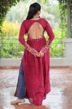 Maroon-14-Kg-Reyon-Kurti-with-Kutchi-Gamthi-Embroidery-3