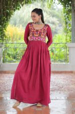 Maroon-14-Kg-Reyon-Kurti-with-Kutchi-Gamthi-Embroidery--4