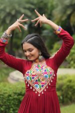 Maroon-14Kg-Reyon-Gown-with-Kutchi-Gamthi-Work-&amp;-12-Meter-Flair2