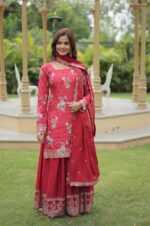 Maroon-Chinnon-Embroidered-Kurti-Plazzo-Set-with-Dupatta-4