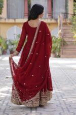 Maroon--Elegant-Faux-Blooming-Gown-with-Round-Neck-&amp;-Designer-Dupatta-4