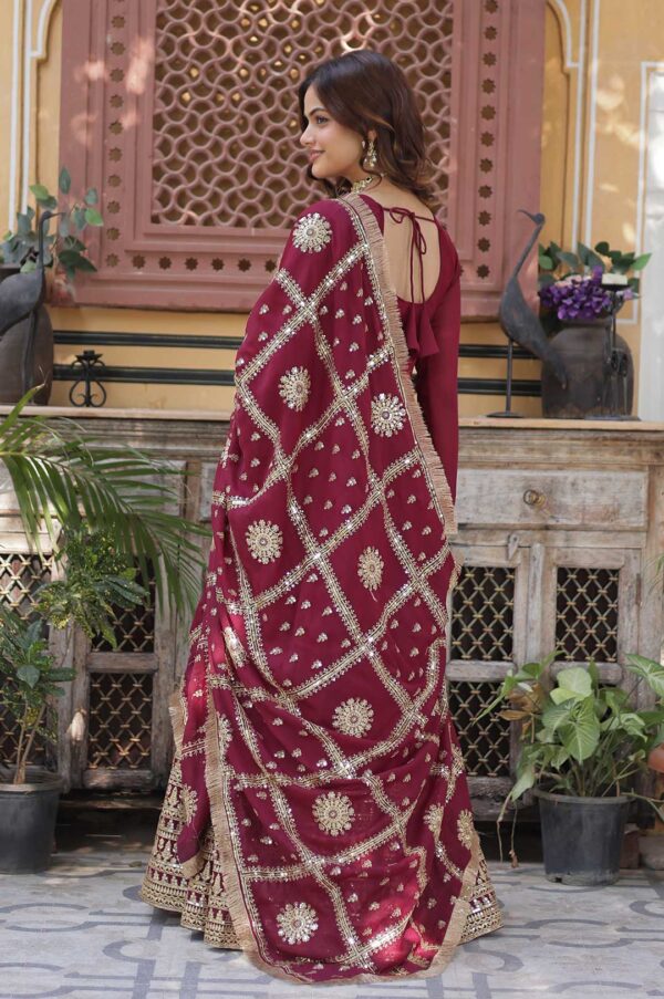 Maroon Embroidered Anarkali Gown with Gold Work Border & Dupatta